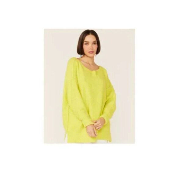 Free People Tunic Sweater Moira Slouchy Citron Sun Combo Relaxed M - Picture 3 of 15